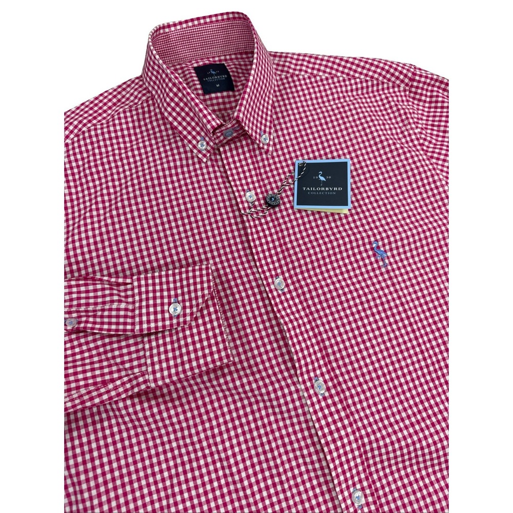Tailor Byrd Shirt Men's M Fushia Pink Gingham Check Long Sleeve NWT
